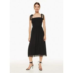 Aritzia Wilfred Golden Hour Midi Smocked Black Dress XS